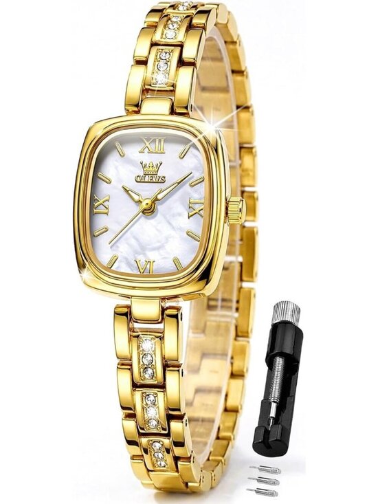 Accessories - Women's Gold band White dial Diamond Fashion Elegant Chronograph Cute Wristwatch